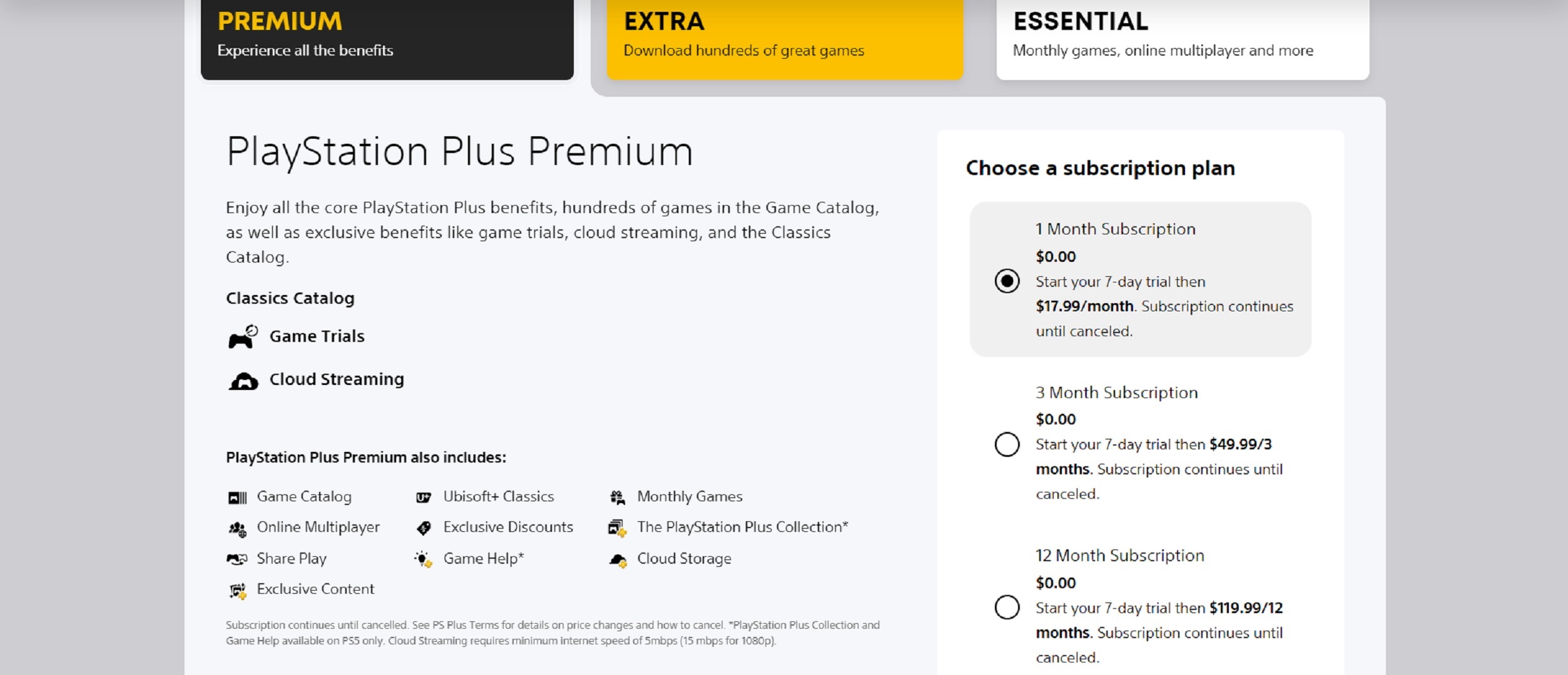 PS5 Plus Essentials subscription, free trial