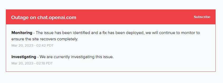 ChatGPT Down Update