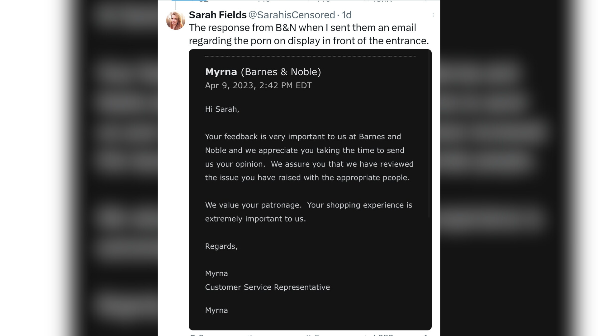 Barnes and Noble's response / Anne Frank's diary