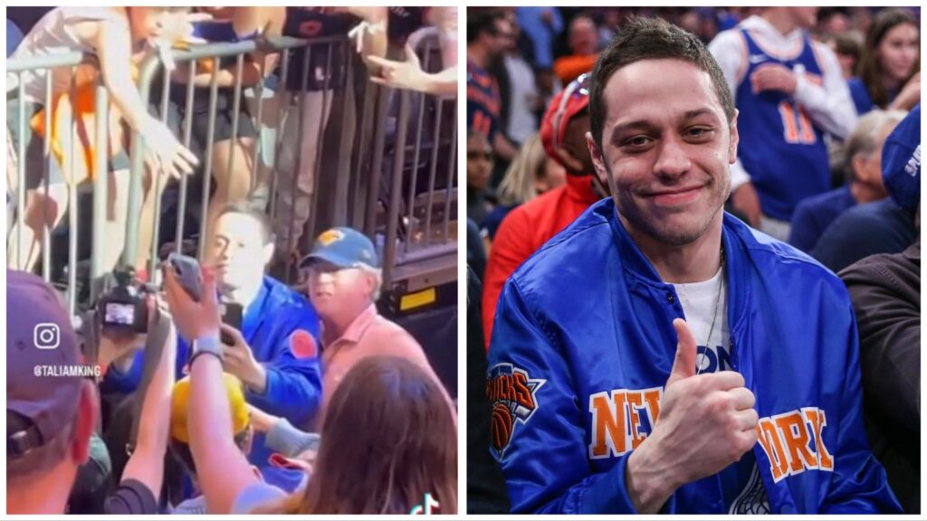 Pete davidson pushes a fan at Knicks game