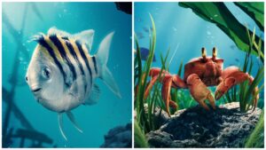 The characters Flounder and Sebastian from Disney's live-action adaptation of The Little Mermaid.