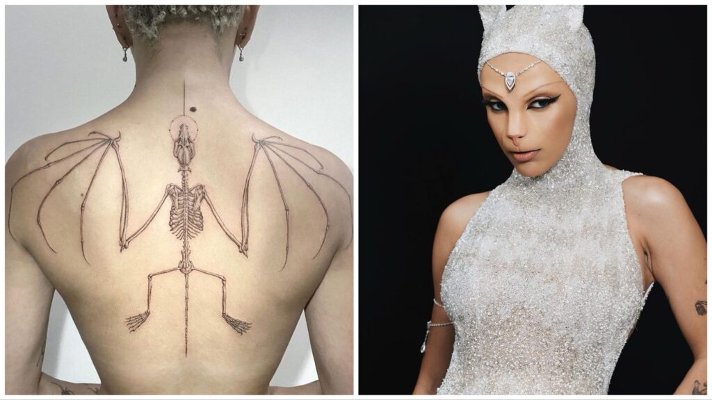 Doja cat got a bat skeleton tattoo