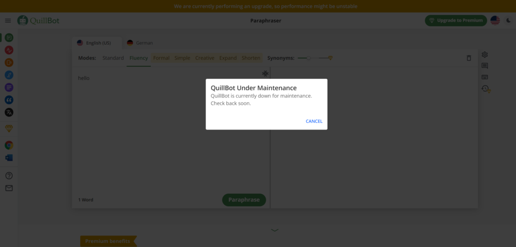 Quillbot Server Maintenance: All details