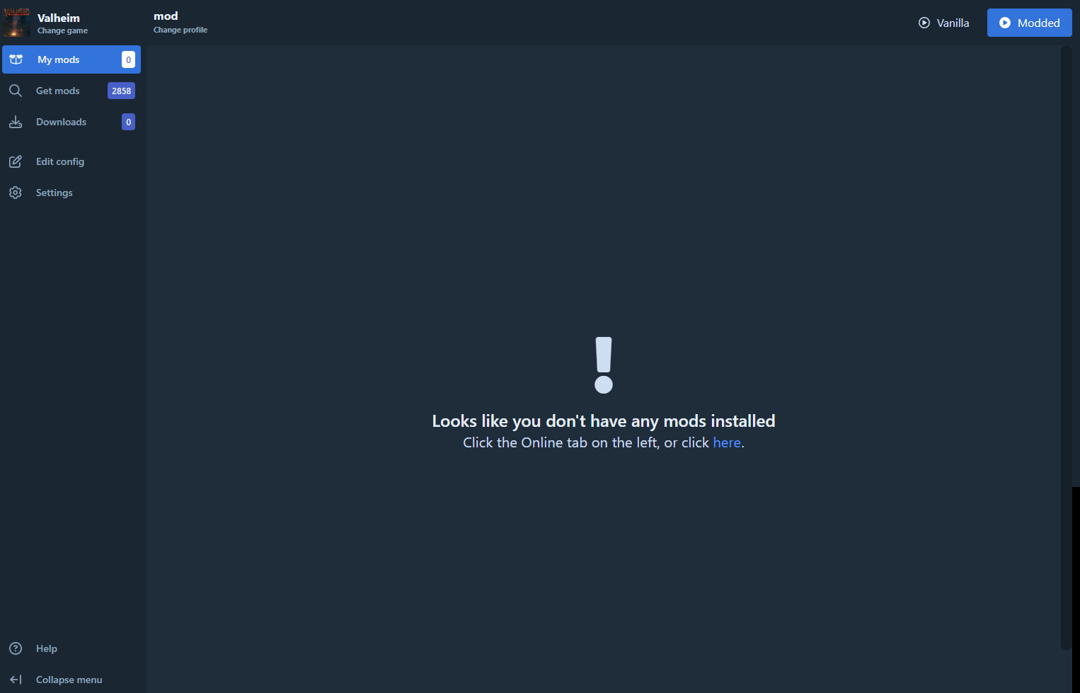 how to install Valheim Mods from "get mods" option
