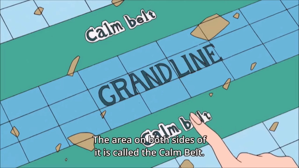 Nami trying to explain the Calm Belt bordering the Grand Line to the Straw Hats