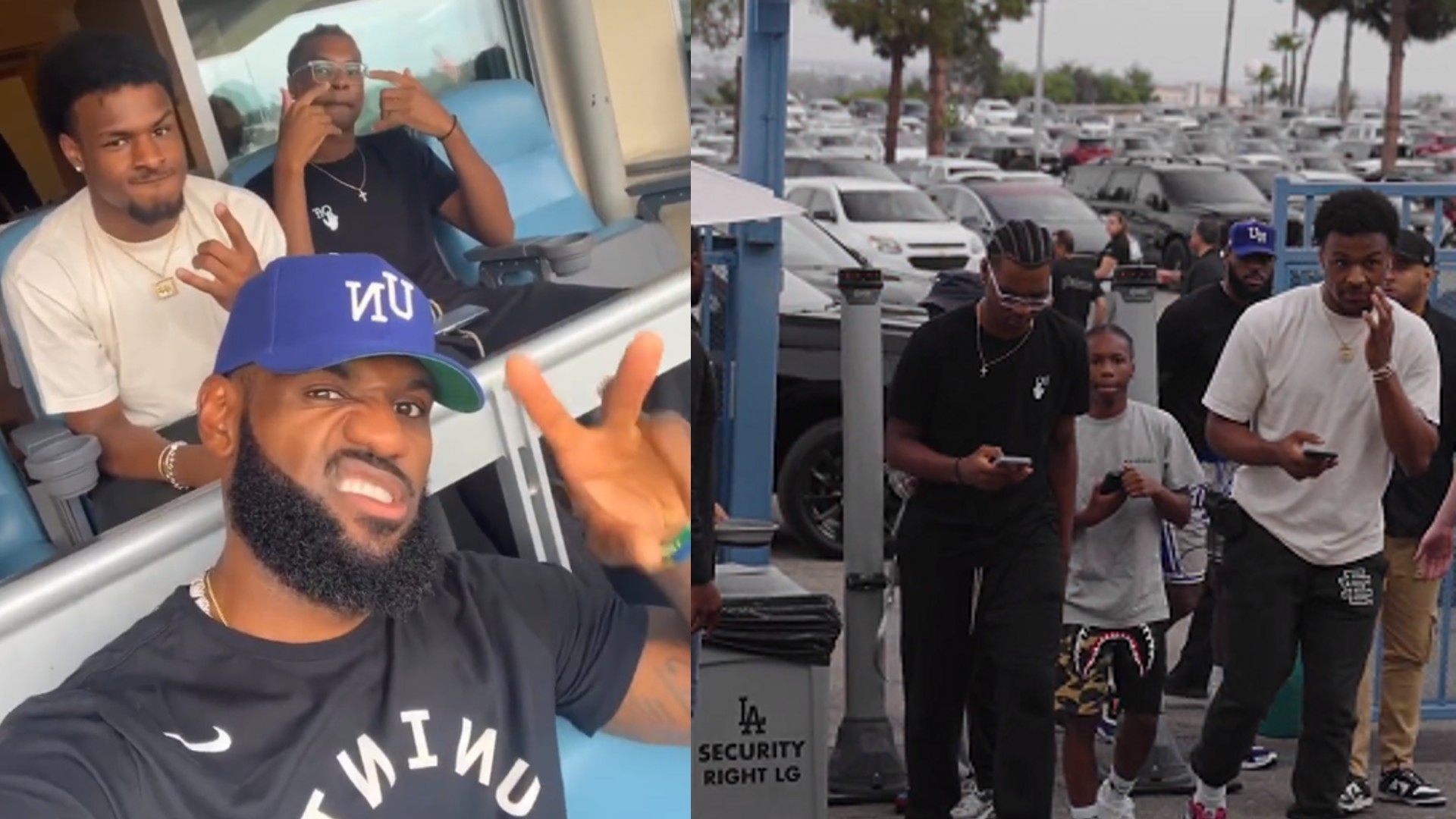 Lebron james and bronny james in dodgers game