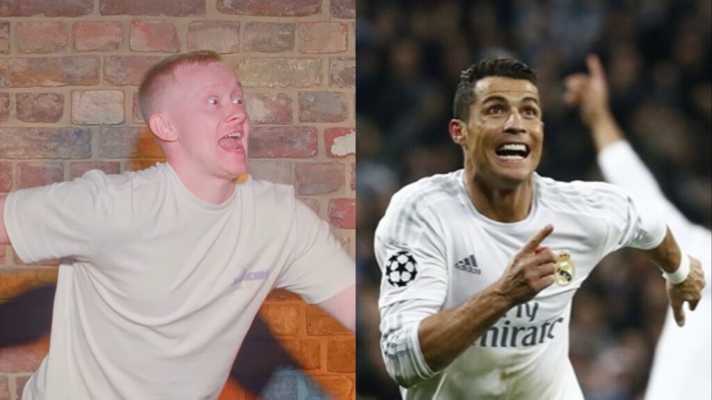 Comedian Karl Porter viral slow-motion goal celebration video