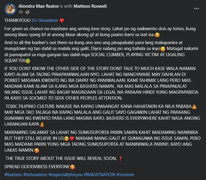 It's Showtime Expecially for You Alondra Statement