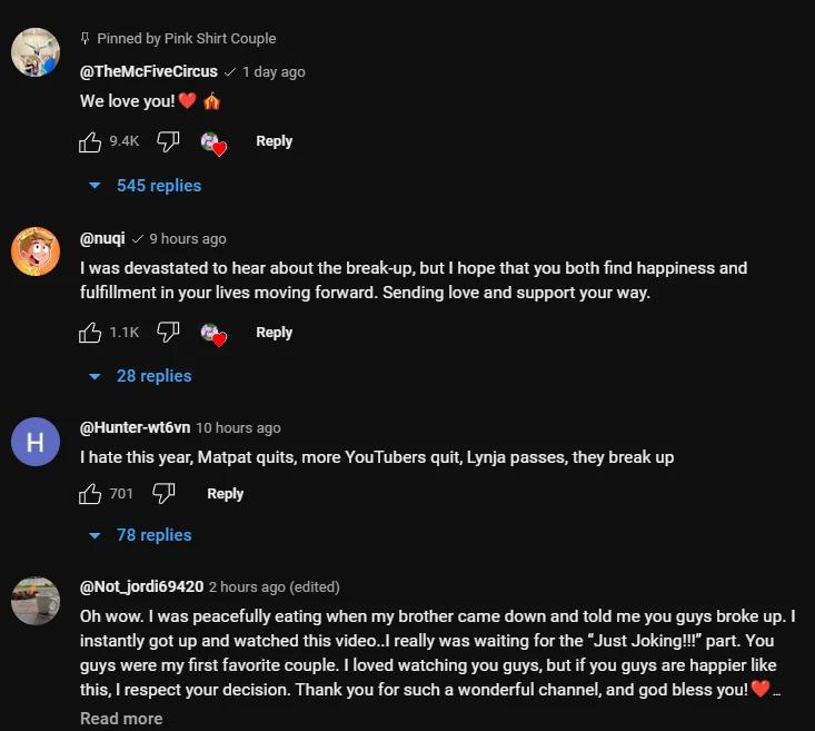 Pink Shirt Couple break up comments