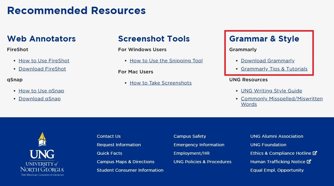 University of North Georgia Recommends Using Grammarly