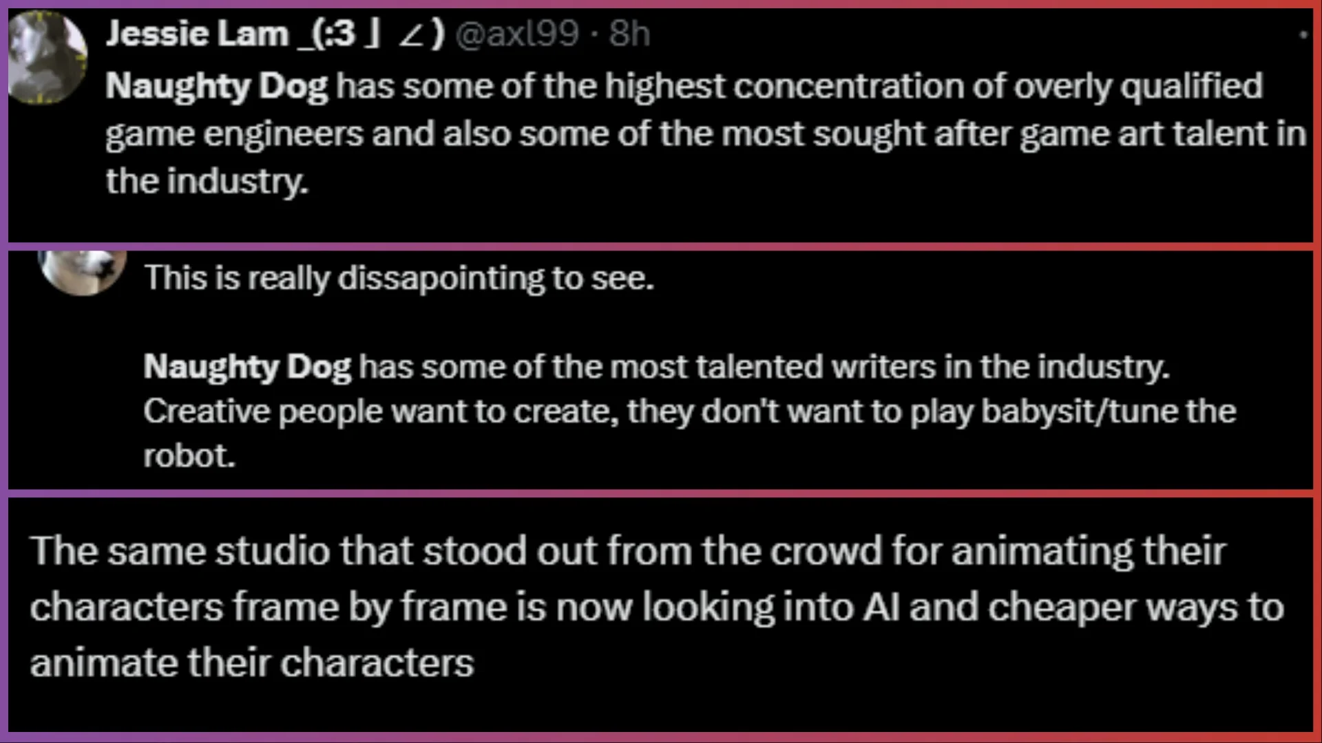Fans react to Naughty Dog's AI stance