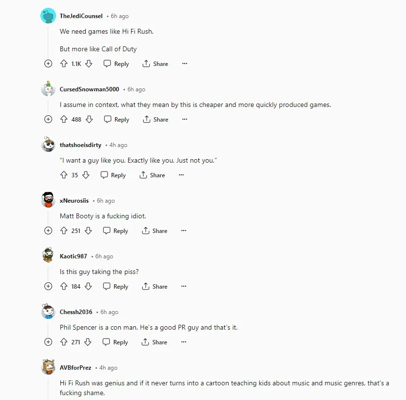 Reddit comments on Microsoft shutting down Tango Gameworks